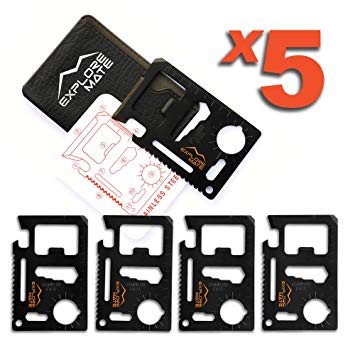 Premium 11 in 1 Survival Card with a Beer Opener – Multi Tool that fits Perfectly into your Wallet or Pocket – Credit Card Size Multitool (5-Pack)