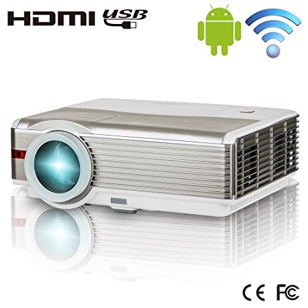EUG Wireless Wifi Projector HD 4200 Lumen Multimedia Video Projectors 1080p Support 3D with Android HDMI USB VGA Earphone,Compatible with Home Cinema Theater TV Laptop Game iPad iPhone Smartphone Outdoor Movie Gaming