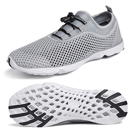 SHUFER Men's Quick Drying Aqua Water Shoes Flyknit Air Mesh Comfortable Outdoor Walking Sneakers