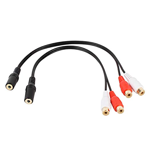 3.5mm Stereo Female to 2-RCA Female Gold Plated Audio Adapter, Audio Y Cable 6 inches 2 Pack