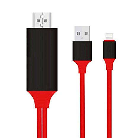 Eway Lightning To HDMI, 1080P Video AV Cable Connector Conversion HDTV Adapter for iPhone 7/6/5 Series, iPad Air/Mini/Pro, iPod Touch 5th/6th 6.6', Red