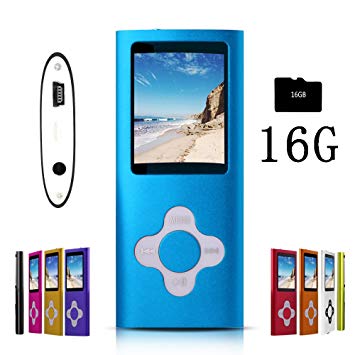 G.G.Martinsen Blue Stylish MP3/MP4 Player with a 16GB Micro SD Card, Support Photo Viewer, Mini USB Port 1.8 LCD, Digital Music Player, Media Player, MP3 Player, MP4 Player