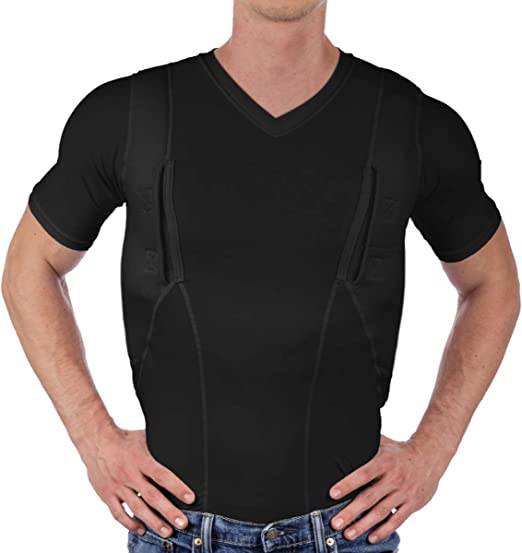 Holster Shirt for Concealed Carry, Compression Fit, Holds Guns & Mags, All Season Moisture Wicking, Right & Left Draw, Black
