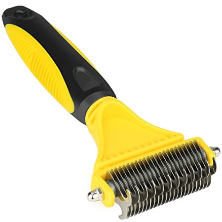 Airsspu Pet Dematting Comb, 2 Sided Steel Rake Dematting Tool for Dogs and Cats, Grooming Brush Tool for Small Medium and Large Breeds with Medium and Long Hair,Removes Undercoat, Mats, Tangles