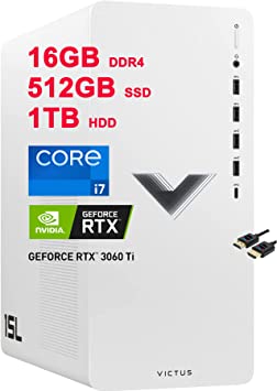 HP Victus 15L Gaming Desktop Computer | 12th Gen Intel 12-core i7-12700F Processor | 16GB DDR4 512GB SSD   1TB HDD | Nvidia Geforce RTX 3060 Ti 8GB Graphic with LHR | USB-C Win11 White   HDMI Cable