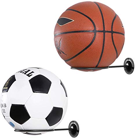 Clispeed 2PCS Wall-Mounted Ball Holders Ball Display Racks for Basketball Soccer Football Volleyball Exercise Ball (Black)