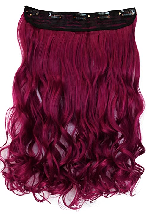 PRETTYSHOP Clip In Hair Extensions Full Head One Piece Hairpiece Wavy Heat-Resisting 22"  dark red #burg2 C60-1