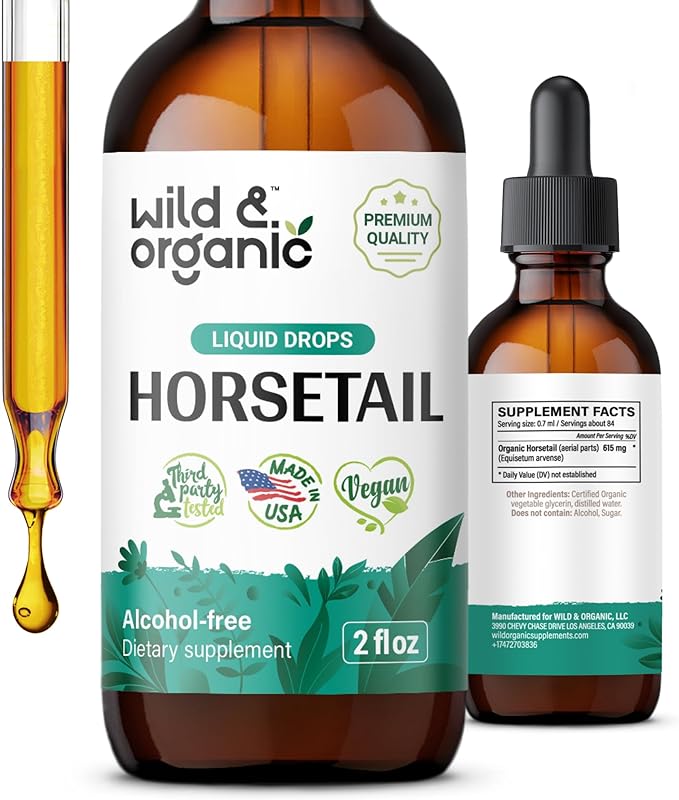 Horsetail Liquid Extract - Organic Horsetail Herb Supplement for Hair Growth - Vegan, Alcohol Free Drops - 2 fl oz