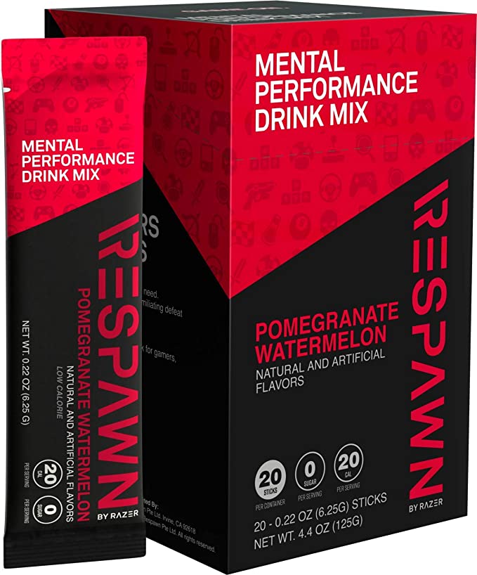 RESPAWN by Razer Mental Performance Drink Mix - 20 Packet Box: Convenient Individual Packs - 20 Calories - For Gamers. By Gamers - Pomegranate Watermelon