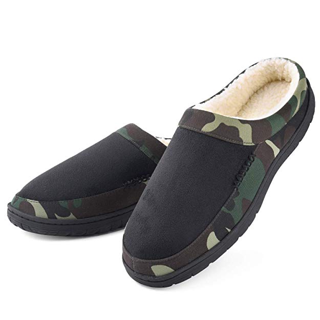 Dasein Men's Winter Memory Foam Slippers Soft Warm Cozy Fleece Slip-on Clog Comfortable Anti-Skid House Bedroom Shoes