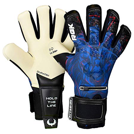 Renegade GK Limited Edition Rogue Guardian Goalie Gloves | 4mm Giga Grip & Neoprene | Black & Blue Goalkeeper Gloves (Size 7, Youth, Junior, Negative Cut, Level 4 )