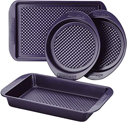 Farberware 47135 Nonstick Bakeware Set with Nonstick Cookie Sheet/Baking Sheet, Baking Pan and Cake Pans - 4 Piece, Purple