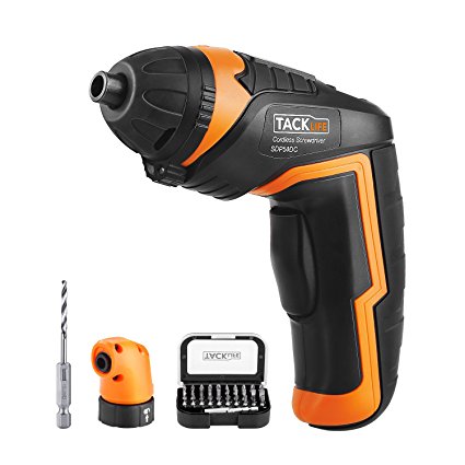 Tacklife SDP51DC Cordless Rechargeable Screwdriver 3.6-Volt 2000mAh Li-ion MAX Torque 4N.m -- LED, 31pcs Driver Bits, 1pc Right Angle Adapter, 1pc Drill Bit, USB Charging Cable