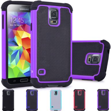 S5 Case LK Drop Protection Shock-Absorption Hybrid Dual Layer Armor Defender Protective Case Cover for Samsung Galaxy S5 Purple