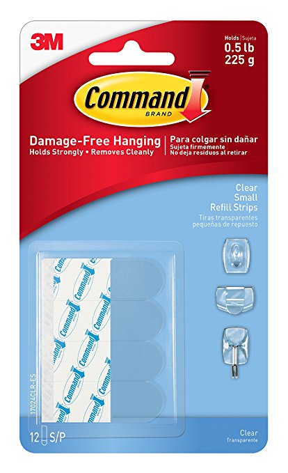 Command Poster Hanging Strips, 12 Strips, Clear, 17024CLR