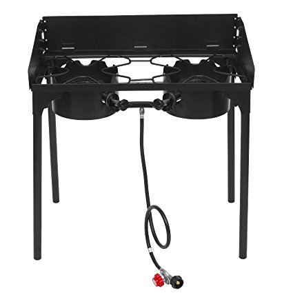 Ancheer Double Two Burner Stove Heavy Duty Outdoor Stand Portable BBQ Grill Camping Iron Stove with Adjustable Detachable Legs