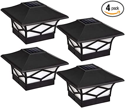 SUNWIND Solar Post Cap Lights, Post Caps 4x4 Warm White for Fence, Deck or Patio Decoration Waterproof fits 4x4 Wooden Posts, 4 Pack(Black)