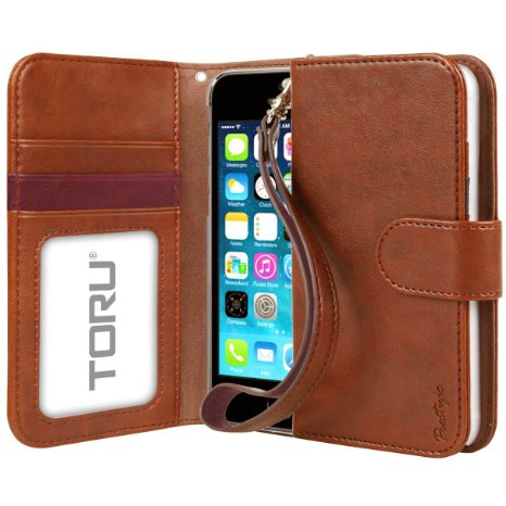 iPhone 5 Case Wallet, TORU [Prestizio Wallet] iPhone SE Wallet Case with [CARD SLOT][ID HOLDER][KICKSTAND][WRIST STRAP] - Premium Wristlet Leather Flip Cover Case for Apple iPhone 5/5S/SE - Brown