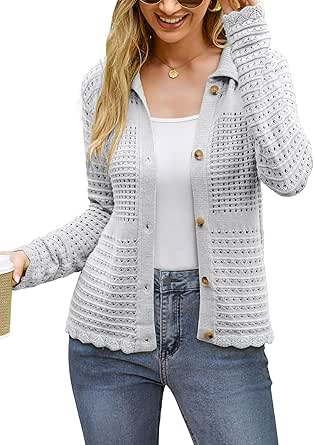 GRACE KARIN Cardigan Sweaters for Women Long Sleeve 2024 Fall Button Down Lightweight Cardigans for Women