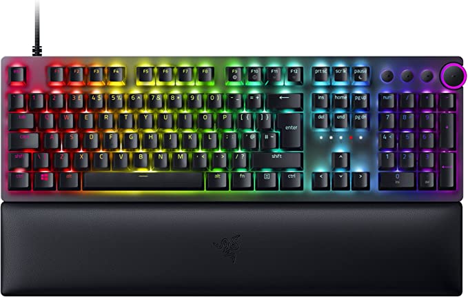 Razer Huntsman V2 (Red Switch) - Optical Gaming Keyboard (Linear Optical Switches Gen-2, Doubleshot PBT Keycaps, Multifunctional Dial, 4 Media Keys, Ergonomic Wrist Rest) UK Layout | Black