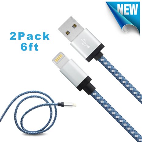 iPhone 6 Charger, X-cable 2Pcs 6ft Durable Apple Lightning Cable 8 Pin Charging and Data Transfer Cable for iPhone 6s plus/ 6s 6/ 6 plus/ 5s 5c 5/, iPad Air/ Mini/ Pro, iPod Touch/ Nano-Blue