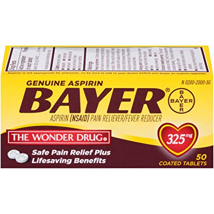 Genuine Bayer Aspirin 325mg Coated Tablets | #1 Doctor Recommended Aspirin Brand | Pain Reliever | 50 Count