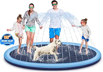 Dogs Splash Pad 95" Non-Slip Thicken Sprinkler Pool for Kids and Dogs, Summer Outdoor Water Toys Backyard Fountain Play Mat for Baby Girls Boys Children Toddlers Pet Dog