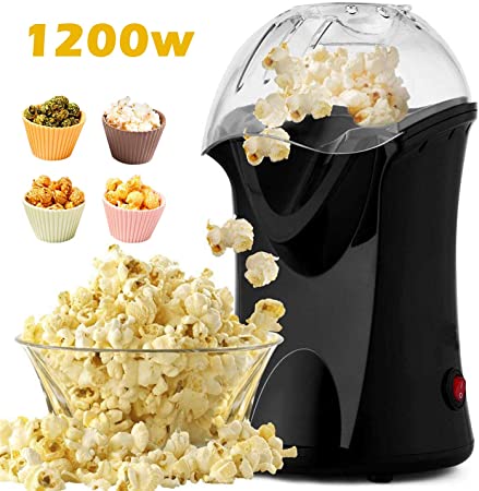 1200W Popcorn Maker, Popcorn Machine, Hot Air Popcorn Popper Healthy Machine No Oil Needed (Black)