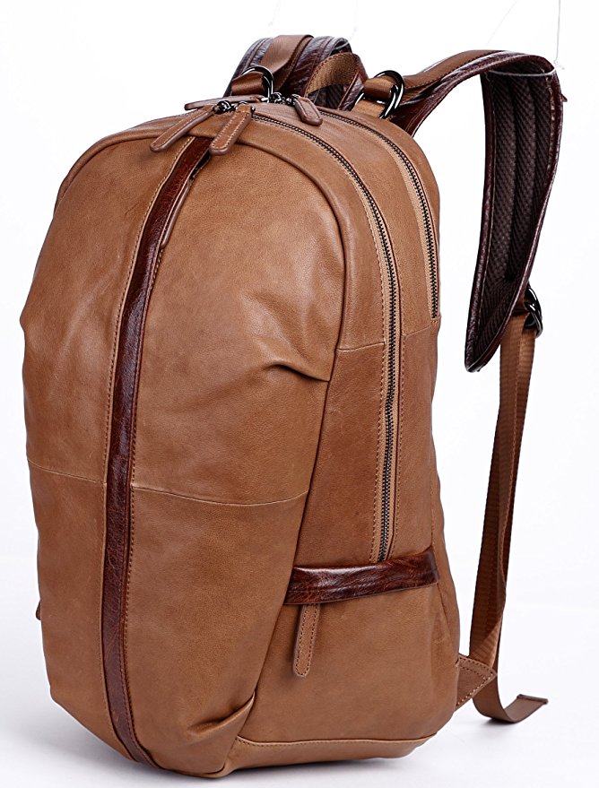 Leather Backpack, Clean Vintage 15.6"/17" Laptop Computer Bag Large Travel College Business Backpack Rucksack Italian Leather Bags for Men (Brown)