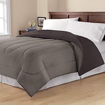 Black/Grey Reversible Microfiber Full/Queen Comforter Bedding, Great for College Dorm