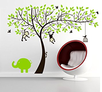 Monkey Tree with Elephant for Kids, Nursery Room