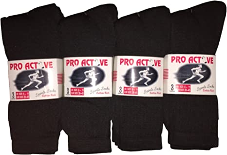 New Mens 12 Pairs COTTON Plain BLACK Sport Socks UK 6-11 EUR 39-45