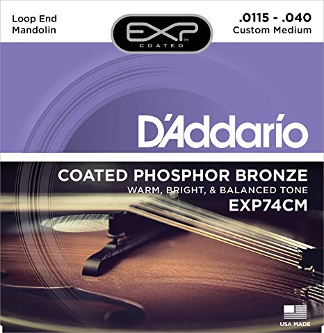 D'Addario EXP74CM Coated Phosphor Bronze Mandolin Strings, Custom Medium, 11.5-40