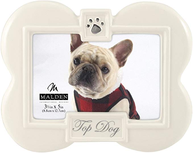 Malden International Designs Glazed Ceramic With Black "Top Dog" Picture Frame, 3.5x5, White