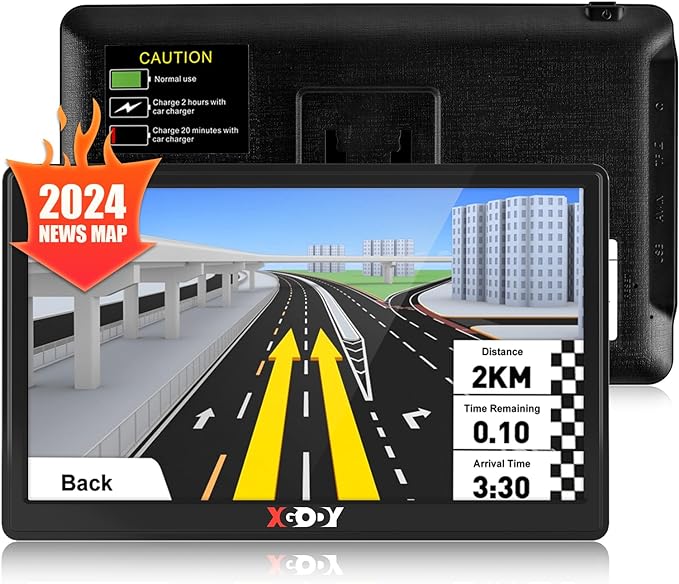 XGODY GPS Navigation for Car 2024 Maps 7 inch Truck Drivers Navigation Systems for Car with Voice Guidance and Speed Camera Warning Americas Maps