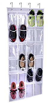 Storage Over The Door Hanging Shoe Organizer with 24 Clear Reinforced Vinyl Pouches