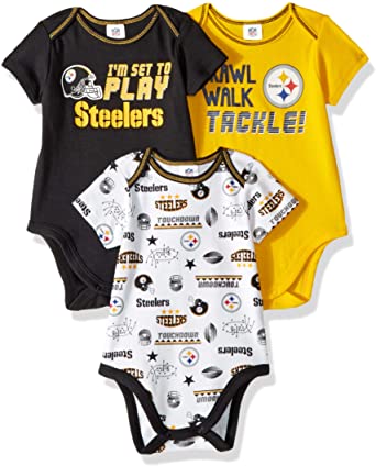 NFL Pittsburgh Steelers 3 Pack Short Sleeve Bodysuit, black/yellow/white Pittsburgh Steelers, 0-3 Months (137453160STE03M-001)