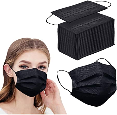 Disposable Macks Breathable Anti Dust Proof 3 Layer Safety Shields For Women and Men,Black 50 PCS