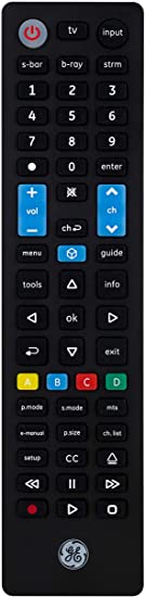 GE Universal Remote Control, Preset Samsung Replacement Remote, Compatible with Vizio, Sony, Sharp, Roku, Apple TV, RCA, Panasonic, Smart TVs, Streaming Players, Blu Ray, DVD, 4 Device, Black, 44235