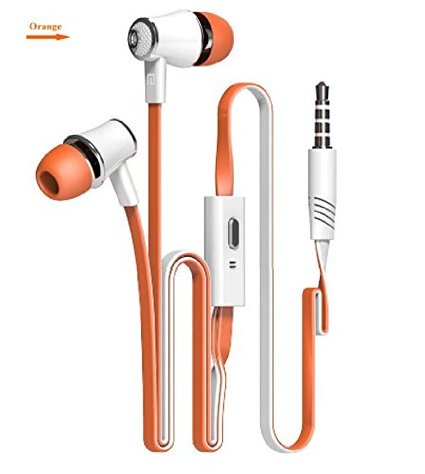 iMujin TropiFit In-Ear Earbud Headphones (Neon Orange) with Microphone Mic & Volume Control - Universal 3.5mm Stereo HD Stereo Sound Headsets - Sport Ergonomic Comfort & Secure Fit Earphones Orange