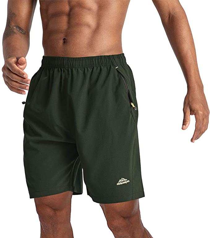 WOTHONPIS Men's Running Shorts Quick Dry 7 Inch Outdoor Shorts Lightweight with Zipper Pockets