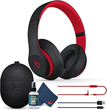 Beats Studio3 Wireless Over-Ear Noise Cancelling Bluetooth Headphones (Black/Red) with 6Ave Cleaning Kit