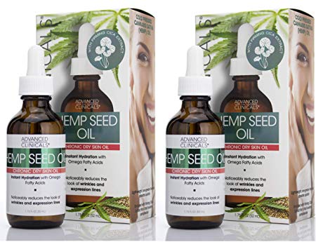 Advanced Clinicals Hemp Seed Oil for Face. Cold Pressed Cannabis Sativa oil instantly hydrates skin and helps with Wrinkles, Fine Lines, and Expression Lines. 1.75 FL OZ (Two - 1.75oz)
