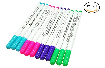 FF Elaine 12-PACK,4-COLOR Disappearing Ink Fabric Marker Pen for Sewing Creating Washable Art and Lettering