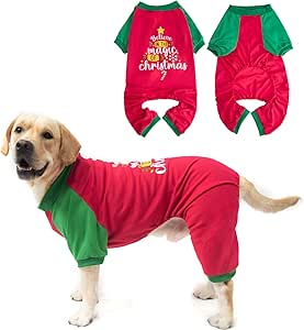 EXPAWLORER Large Dog Christmas Pajamas - Dog Christmas Outfit Clothes, Soft Stretchy Warm Pet Jumpsuit for Winter Autumn Fall, Xmas Holiday Costume PJS for Medium Large Dogs