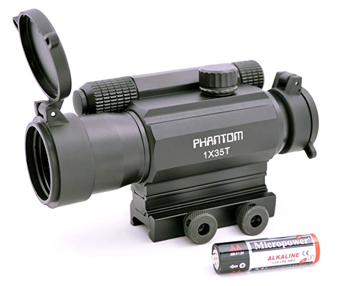 Phantom Tactical Green Red Dot Reflex Sight 1X35T with Picatinny Mount AA Size Battery