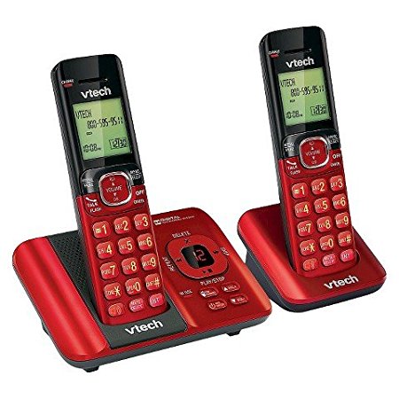 VTech CS6929-26 DECT 6.0 Expandable Cordless Phone System with Answering Machine, 2 Handsets - Red