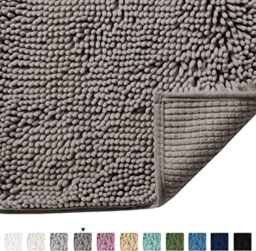 Microfiber Bath Rugs Chenille Floor Mat Ultra Soft Washable Bathroom Dry Fast Water Absorbent Bedroom Area Rugs Indoor Mats for Entryway, Dark Grey 17 inches by 24 inches