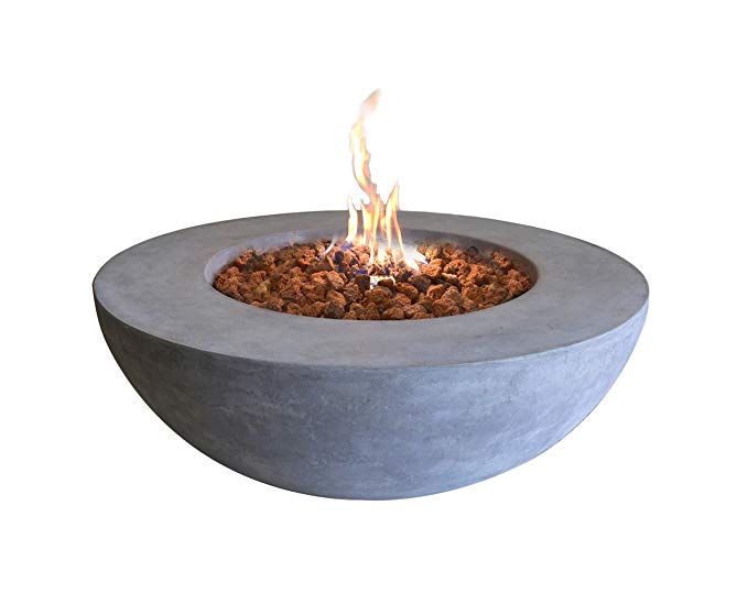 Elementi Lunar Bowl Cast Concrete Nature Gas Fire Table, Outdoor Fire Pit Fire Table/Patio Furniture, 45,000 BTU Auto-Ignition, Stainless Steel Burner, Lava Rock Included