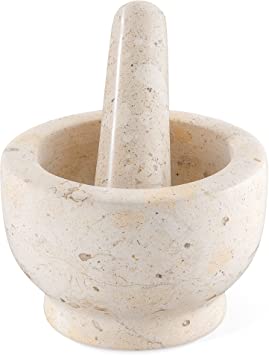 Navaris Mortar and Pestle Set - Beige/Cream Marble Pestle and Mortar Bowl for Grinding Spice, Garlic, Nuts, Herbs, Pesto - 5" Diameter